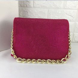 Strass Daim Sac à bandoulière Chaînes Sacs à bandoulière Diamants axillaires Sac à main Plaine Antique Laiton Lettre Hasp Matériel Flap Clutch304n