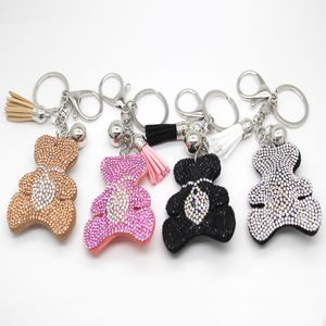 Rhinestone Tassel PU lederen speelgoed beer sleutelhanger mode charm persoonlijkheid sleutelhanger verrassing cadeau voor familie