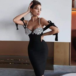 Rhinestone Femme Lady Sexy Robe Strap Party Evening Cocktail Robes Summer Beach Stass Bodycon Bandage Crayon Designer Offits Office Lady