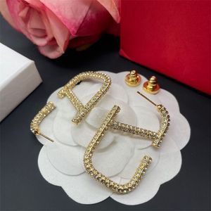 Strass femmes luxe boucle d'oreille diamants rue petite aiguille glacée boucle d'oreille v lettre chic bijoux alliage orecchini femme hommes couleur or boucles d'oreilles ZB031 F23