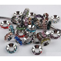Strass 100 pièces couleurs mélangées strass rondelle entretoises européennes grand trou perles ajustement bracelets à breloques 10x4mm 3306095 goutte livraison Dhfgk