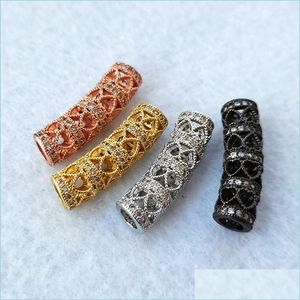 Strass Cuivre Longue Bande Perle À La Main Pave Micro Cubique Zircone Tube Fit Bracelet Collier Fabrication De Bijoux Accessoires Ct502 Dr Dh9Vb