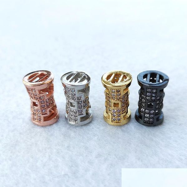 Rhinestones Cz Zircon Big Hole Hollow Circar Column Tube Beads Conector para DIY Pulsera Collar Charms Accesorios de joyería Ct504 Dhj78