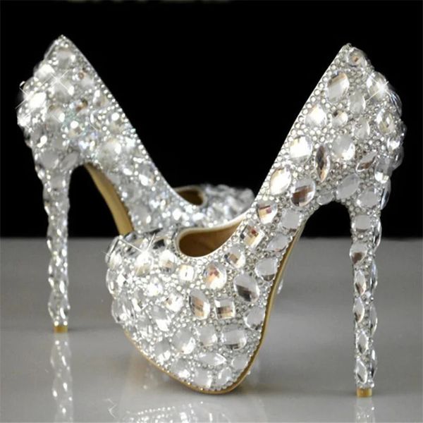 SHINESTONS FLASH CHATON CRISTAL 574 Super Femmes Pumps Mariage White Bride Show Diamond High Heed Shoes 240125 333