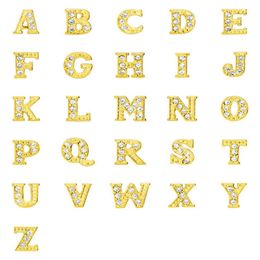 Strass or argent plaqué lettres de l'alphabet A-Z alliage breloques flottantes adaptées pour médaillon en verre bijoux à bricoler soi-même 20 pcs287S
