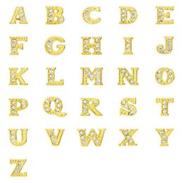 Strass or argent plaqué lettres de l'alphabet A-Z alliage breloques flottantes adaptées pour médaillon en verre bijoux à bricoler soi-même 20 pcs307s