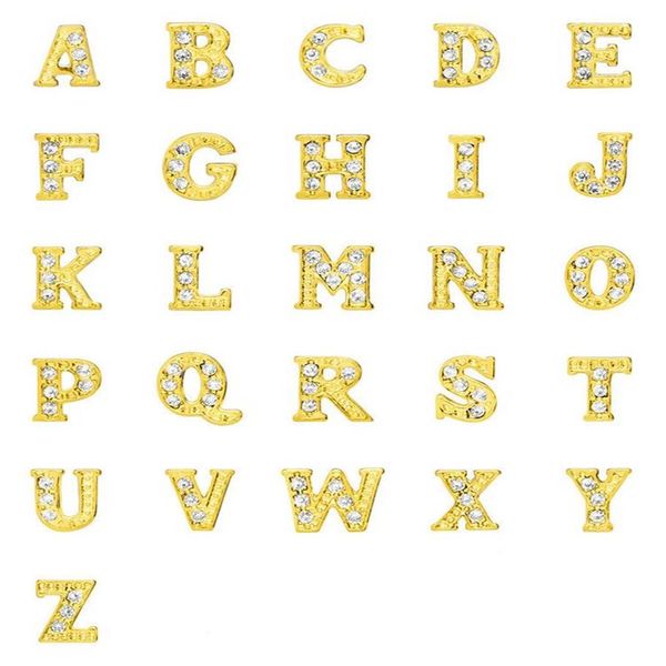 Strass or argent plaqué lettres de l'alphabet A-Z alliage breloques flottantes adaptées pour médaillon en verre bijoux à bricoler soi-même 20 pcs307s