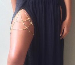 Strass jambe cuisse chaîne brillant femmes Sexy corps chaîne jambe cuisse harnais bijoux plage Multi couches or couleur chaînes JCK0167498759