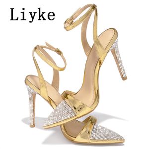 Strass liyke mode glitter dames talons hauts sandales sexy cristal pointu de la fête de fête de mariage chaussures strip-teaseuses 6461