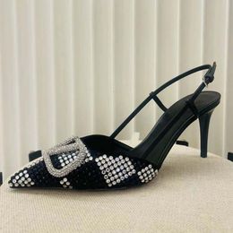 Strass Sandalen Designer Dames Geklede Schoenen Slingbacks pumps 8cm Hoge Hakken Gekleurde Puntige sexy sandalen Luxe Mode Kitten hak Kwaliteit Enkele Schoen 35-42 10A