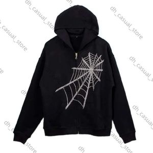 RHINESTONS SPIDER Web Skeleton Imprimé noir Y2K Goth Long Sweve Full Zip Hoodies Veste surdimensionnée American Fashion Vendre 988