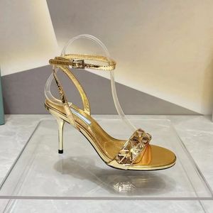 Strass Stiletto Heels sandalen glijbanen hakken open teen metallic lederen buitenzool damesontwerpers sexy mooie avondschoenen 9,5 cm 03998