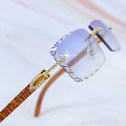 Strass lunettes de soleil sans monture diamant coupe lunettes de soleil glacé envie bois Carter luxe nuances lunettes hommes décoration cadre en or