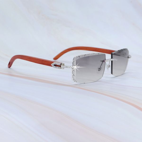 Strass lunettes de soleil Vintage bois lunettes de soleil de luxe Carter élégant Y2K glacé lunettes de soleil hommes décoration nuances lunettes cadre argenté