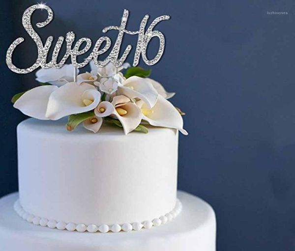 Régisnestones Sweet 16 Cake Topper Boy Girl 16e anniversaire Party Anniversary Table Centres de Décoration Favor Fourniture Gold Silver5342334