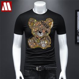 Rhinestones Tshirt Mannen T-shirt Unisex Streetwear Slanke Heren Shirts Shirts Diamond Inlaid Teddy Bear Toy Plus Size Cool 220408