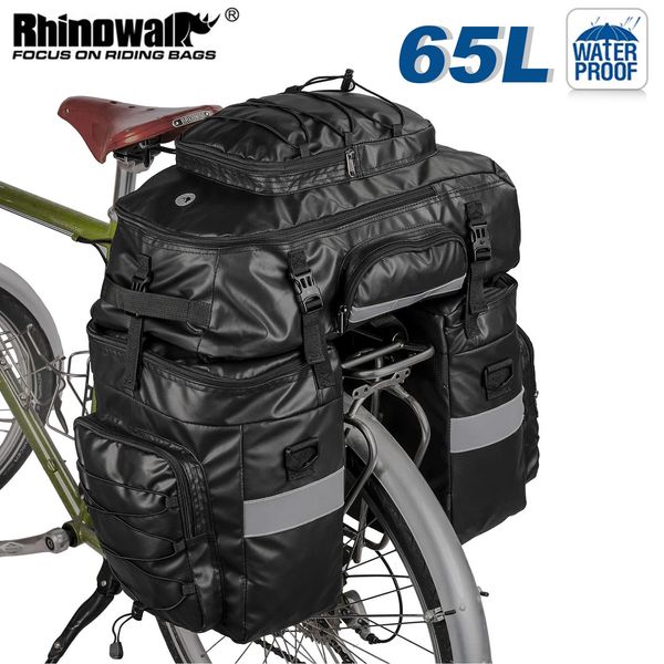 Sag de vélo Rhinowalk 3 In1 65L BICYCLE BICYCLE PANNIER PANIER ARRÉPRÉPORTÉE CYCLING MTB Double côté bagage Saclage 240416