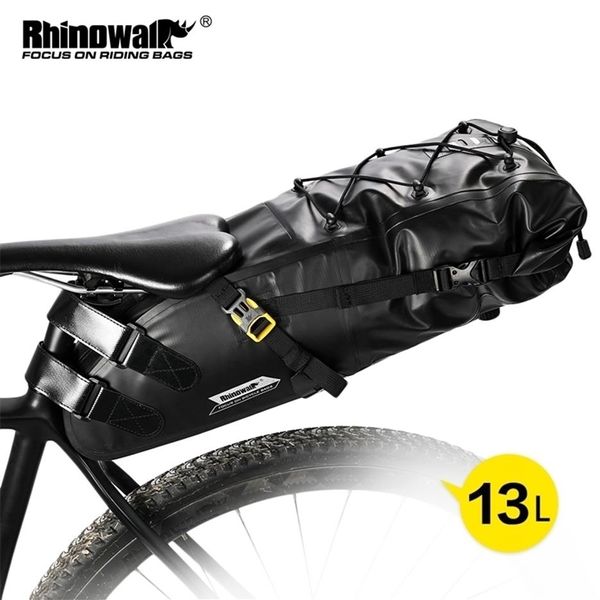 Rhinowalk 5-13L bicicleta impermeable bolsa de sillín de bicicleta reflectante de gran capacidad plegable cola ciclismo MTB maletero alforja negro 220216225q