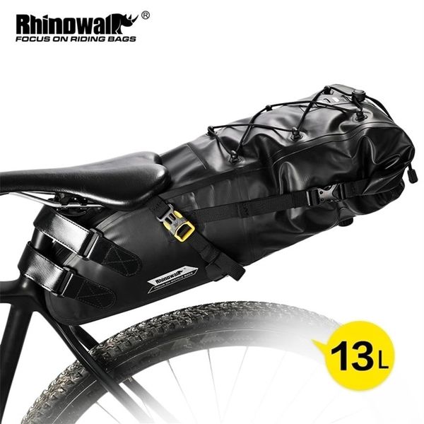 Rhinowalk 5-13L bicicleta impermeable bolsa de sillín de bicicleta reflectante de gran capacidad plegable cola ciclismo MTB maletero alforja negro 220216271F