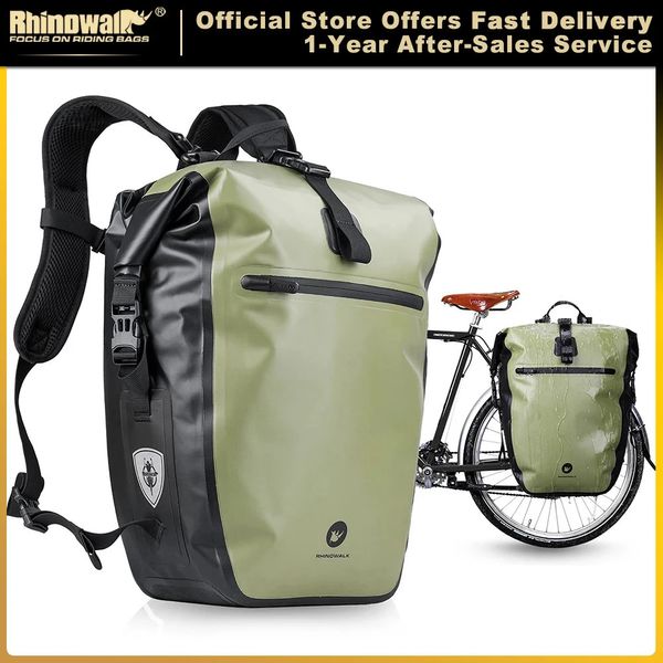 Sac à vélo Rhinowalk Pannier 100% entièrement imperméable 27L Big Bike Sac Capacité de sacs à porte à portefeuille arrière multifonctionnel Sac à cycle 240418