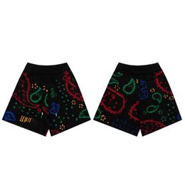 Rhodes 23ss Designer Printemps/Été Jacquard 1: 1 Haute Qualité Hip Hop Fleur De Cajou Jacquard Lettre Hommes Et Femmes À Capuche Tricoté Lâche Casual Couple Hauts Et Shorts