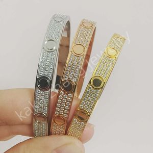 Rhodium Gold Rose roestvrijstalen klassieke armbanden 3 lijnen zirkonen bezoedelen gratis liefde schroevendraaier armband