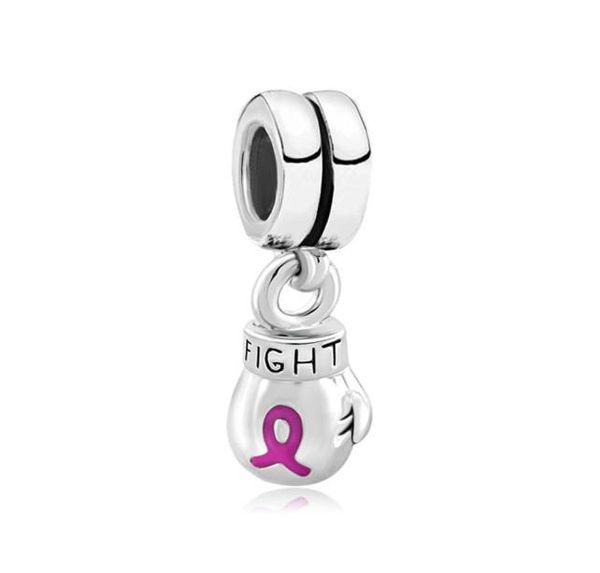 Chapado en rodio, cinta rosa, lucha contra el cáncer de mama, cuenta espaciadora colgante, pulsera europea, cuentas para pulsera 3672535