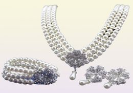 Rhodium Silver Tone Ivorycream Pearl Bridal Jewelry Set Collier Bracelet et boucles d'oreilles SETS2024340
