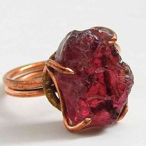 Rhodolite Granaat ruwe ring, draadverpakking, koper, verstelbare, mineralen steen, een van een soort 20-22mm lang ongeveer