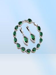 Rhombic Green Created Emerald White CZ 925 Sterling Silver Jewelry Sets For Women EarringSpendantNecklaceringsBracelet46113363469660