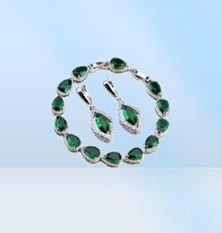 Rhombic Green Created Emerald White CZ 925 Sterling Silver Jewelry Sets For Women EarringSpendantNecklaceringsBracelet461133363146090
