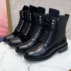 Rhombic rooster Black Ankle Biker chunky platform flats combat Boots lage hak veterlaarsjes leer Zijrits dames luxe ontwerpers schoenen fabriek Schoeisel