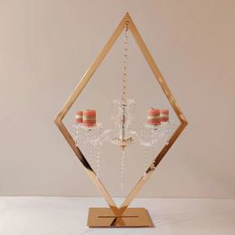 Rhombic metalen kandelaars met 6 kommen bruiloft middelpunt kandelaar