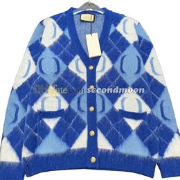 Manteau tricoté à motif losange pour femme, Cardigan à col en V, vêtements d'extérieur chauds en laine, boutons dorés, Cardigans de luxe