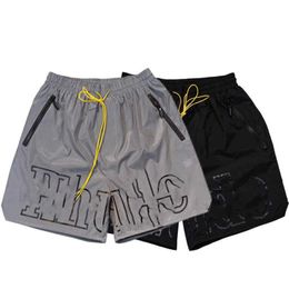 Rhude American High Street Limited Letter 3M Reflecterende drukkershorthoenen en dames hiphop casual broek zomer