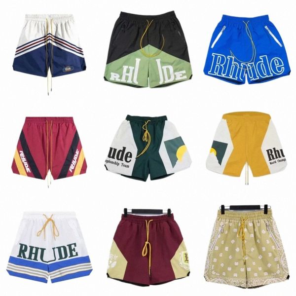 Nuevos pantalones cortos de baloncesto rhude masculino fi playa pantalones cortos de carreras deportivas fitn cortos de lujo de verano versátiles versátiles de secado rápido tablero de malla transpirable r2pj#