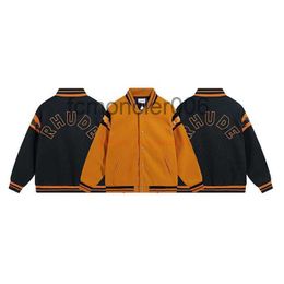 Rhude Marque Hommes Vestes Veste Designer Vêtements Manteaux De Mode Lightning Stick Conception Lâche Baseball pour Hommes Manteau De Laine Ydyz ROHY