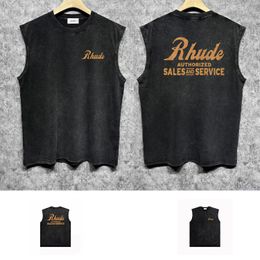 RHUDE BRAND DES MENSEURS MEN TOPS TOPS LOBE VIET VIET SUMME COTTON STREDOOR Street Basketball Gym sans manches ZJBRH060 Impression autorisée à faire de l'ancien gilet S-XXL