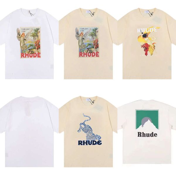 Rhude Brand imprimé T-shirt Men Femmes T-shirts de cou rond Spring Summer High Street Style Top Tees Rhude Taille asiatique S-XL Camiseta Casablanca 817