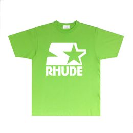 Camiseta de la marca rhude, camiseta de diseñador para hombre, camiseta de moda para mujer, marca de tendencia RH078, camiseta de manga corta con estampado de estrella hueca de cinco puntas, talla S-XXL