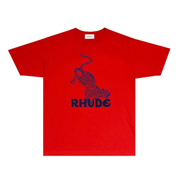 Rhude Brand Camisetas para hombres Diseñador THOCHA MOMEN COLTION DE COMENTA Moda Ropa de moda RH034 Azul Leopardo Estampado Camiseta de manga corta S-XXL