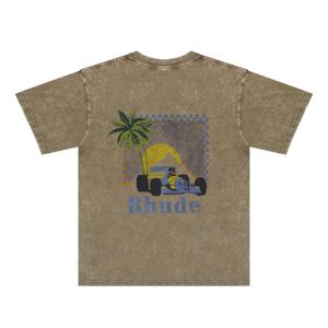 Rhude Brand Tshirts Diseñador de diseñadores Mensas Moda de moda ropa de verano ZRH018 Lavado de carreras de coco para hacer una vieja camiseta de manga corta S-XXL