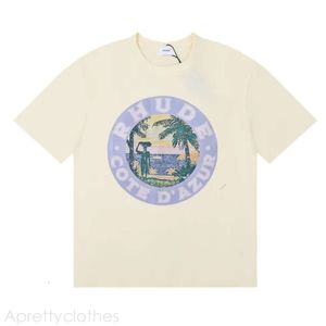 RHUDE Designer Men's T-Shirts Letter Coconut Sunset Pattern T-shirt à manches courtes pour hommes et femmes