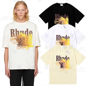 Rhude Designer Shirt T-shirt à manches courtes High Street Fashion T Style d'été pour hommes et femmes légèrement surdimensionnés Top Loose Casual