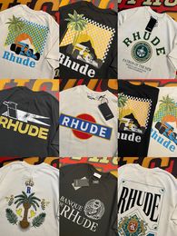 Rhude Designer T Shirt Camisetas de manga corta Camiseta Hombres Mujeres Estilo de verano Tops ligeramente de gran tamaño High Street Fashion Tee