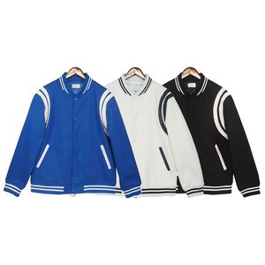 Rhude double rayure blanche patchwork couleur veste contrastée veste en laine pour hommes et femmes veste de baseball veste à boutons de mode