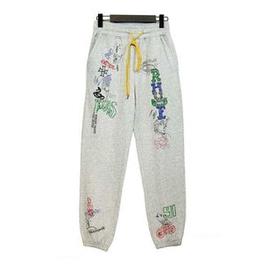 Rhude Europese en Amerikaanse Mode High Street Cartoon Graffiti Handgeschilderde Vintage Losse Mannen En Vrouwen Casual Broek Th