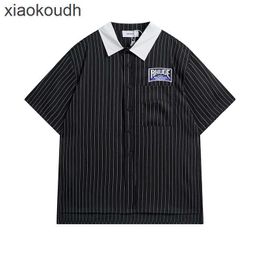 Rhude high-end designer kleding voor 2024 mchaopai nieuwe lente/zomer verticale streep poloshirt geborduurde letterzak met korte mouwen t-shirt met 1: 1 origineel label