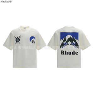 Rhude high-end designer kleding voor 2024 Summer Fashion Snow Mountain Ski Print Losse T-shirt met korte mouwen met 1: 1 originele labels