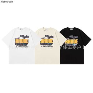 Rhude High End Designer Vêtements pour 24 High Street Fashion Minimaliste Minimaliste imprimé Contrus Contrus Colted Tshirt Collection pour les hommes et les femmes en été avec 1: 1 Tag